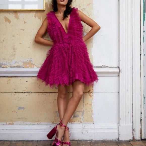 nasty gal pink tulle dress nasty gal pink recycled tulle dress,  brand: nasty